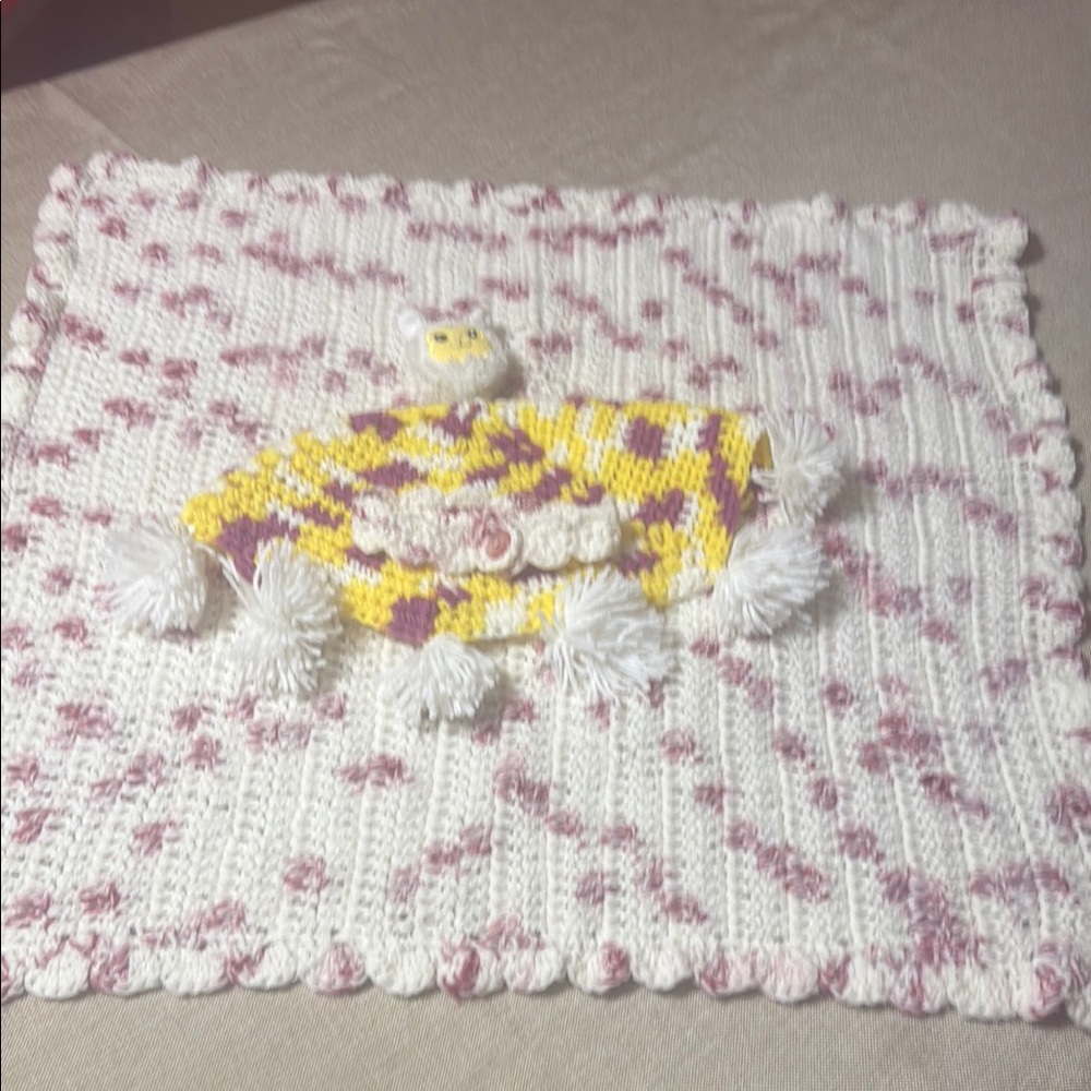 Handmade Crochet Baby Blanket & headband with llama lovey